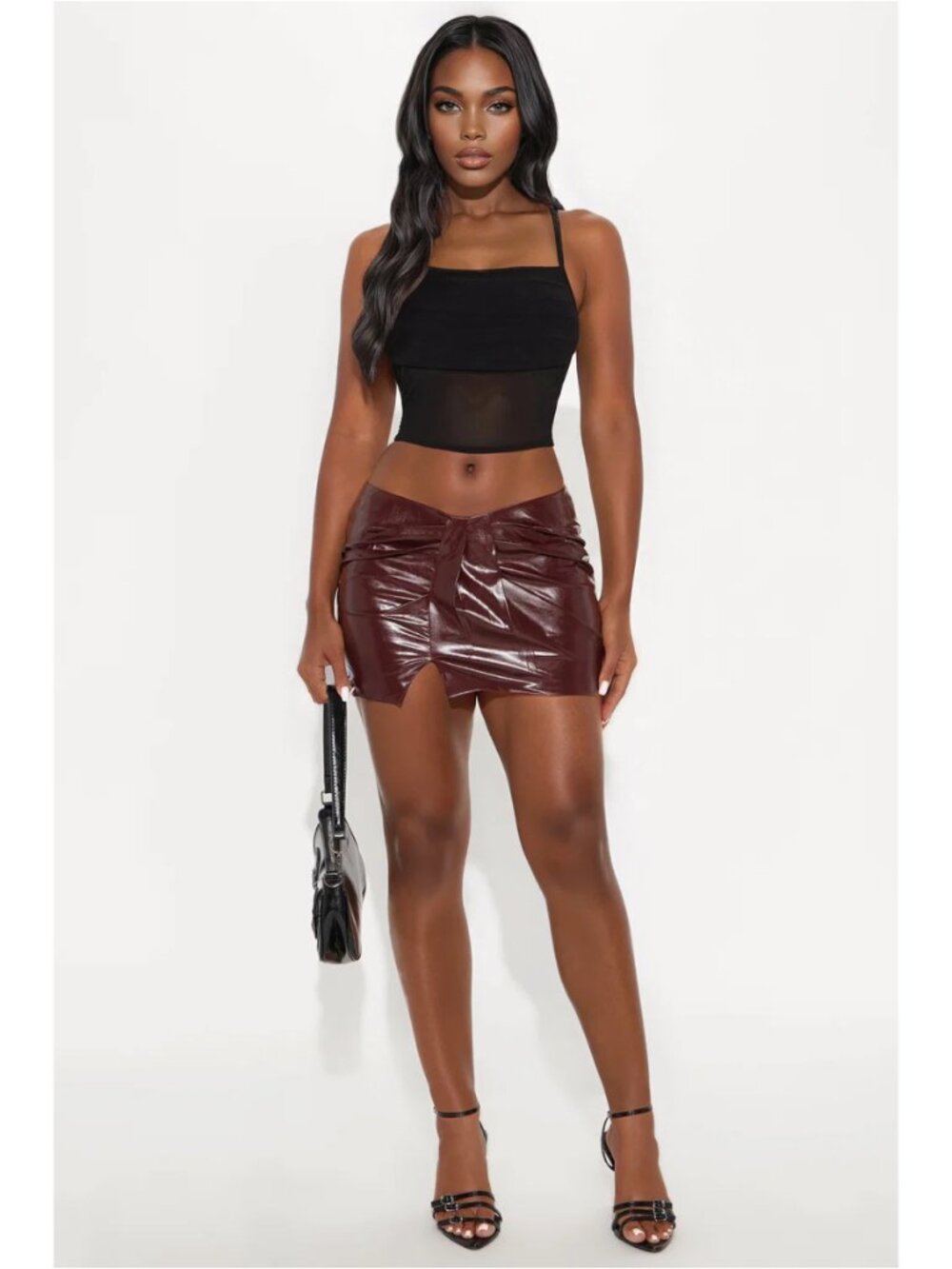 Fashion Nova - Red / Burgundy - Faux Vegan Leather Mini Skirt - Extra Large (XL)